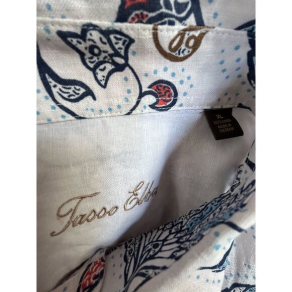 Tasso Elba Mens Floral Linen Short-Sleeve Button Up Shirt XL White/Multicolor - Picture 3 of 8